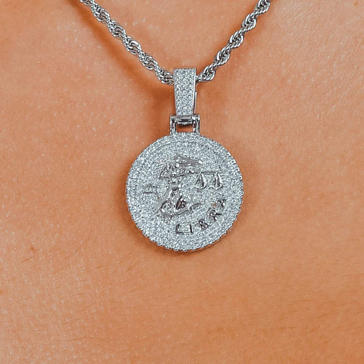 Libra Zodiac Pendant - White Gold - Cernucci
